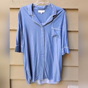 BED TO BRUNCH Blue Sleep Lounge Shirt - Large